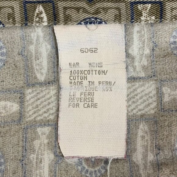 Woolrich Mens Outdoor Shirt Size XL Tan Cotton Fish Pattern Button Front Peru - Picture 5 of 6